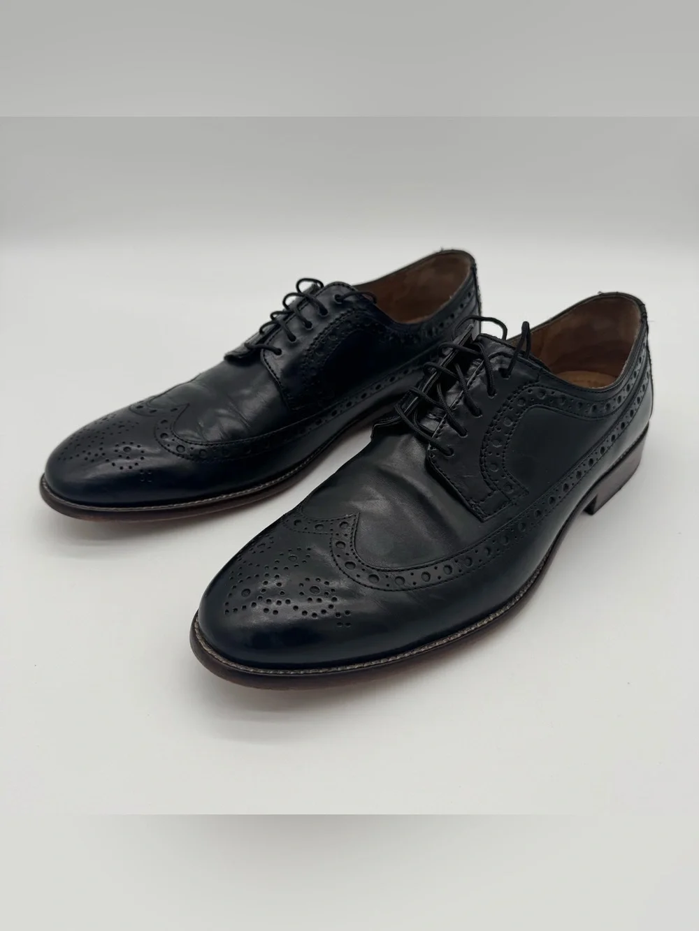 Johnston & Murphy Wingtip Oxford Shoes Brogue Black Leather Mens Size 10.5
